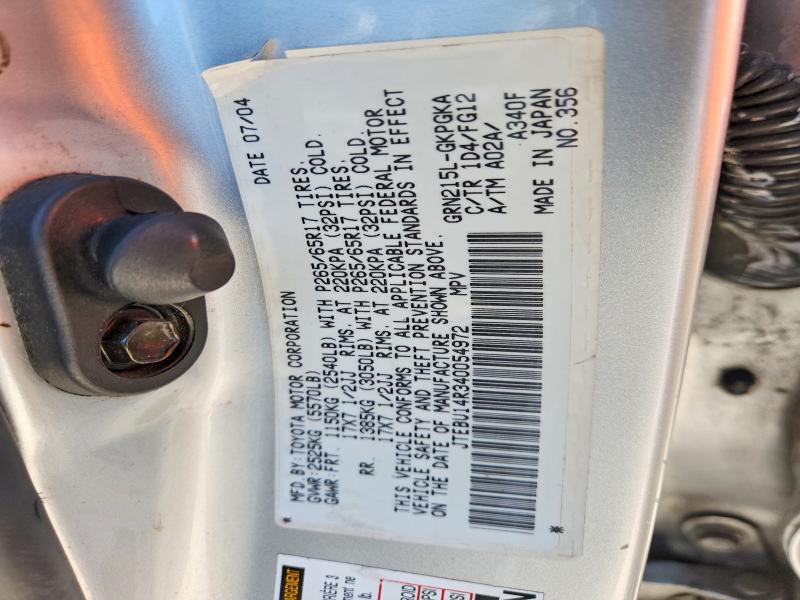 50928586 :رقم المزاد ، JTEBU14R340054972 vin ، 2004 Toyota 4runner مزاد بيع