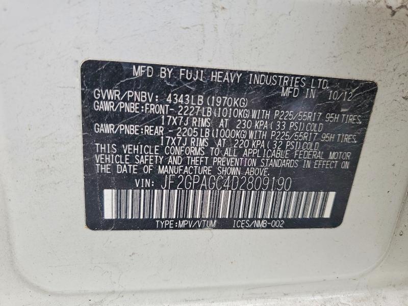 2013 Subaru Xv Crosstrek მანქანა იყიდება აუქციონზე, vin: JF2GPAGC4D2809190, აუქციონის ნომერი: 51198996