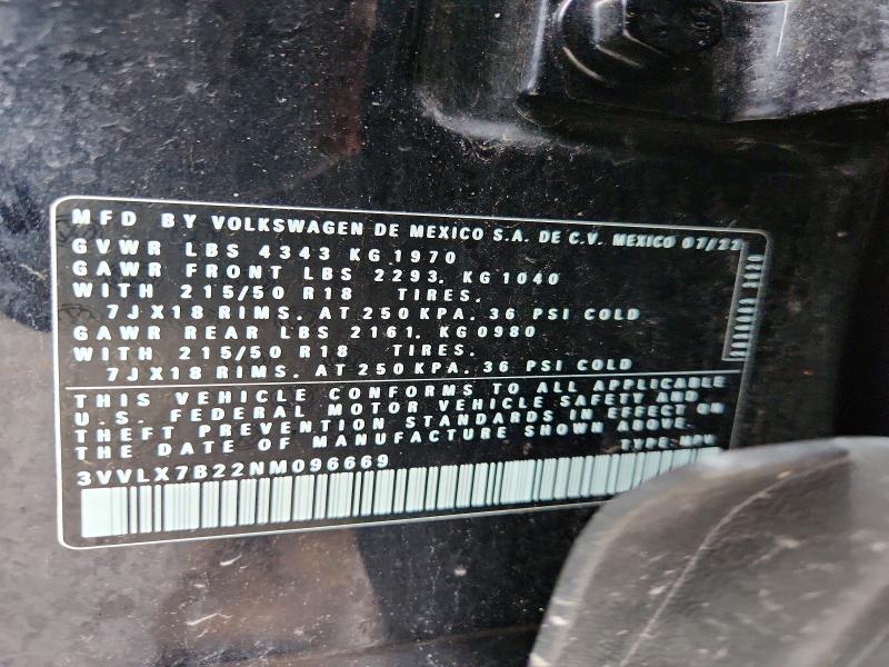 2022 Volkswagen Taos მანქანა იყიდება აუქციონზე, vin: 3VVLX7B22NM096669, აუქციონის ნომერი: 49983456