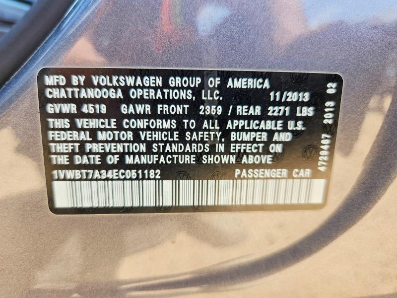 Продажа на аукционе авто 2014 Volkswagen Passat, vin: 1VWBT7A34EC051182, номер лота: 51312436
