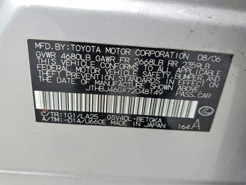 50771976 :رقم المزاد ، JTHBJ46GX72048149 vin ، 2007 Lexus Es مزاد بيع
