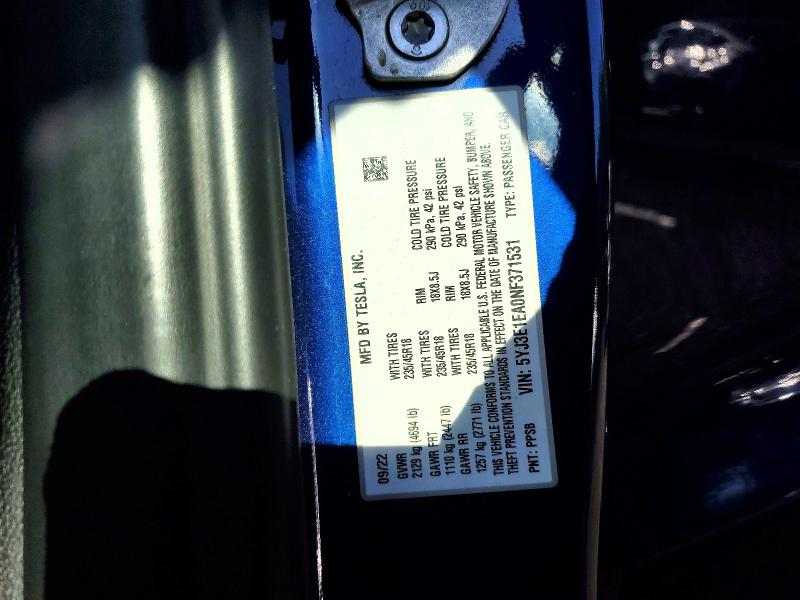 Aukcja sprzedaży 2022 Tesla Model 3, vin: 5YJ3E1EA0NF371531, numer aukcji: 50545486