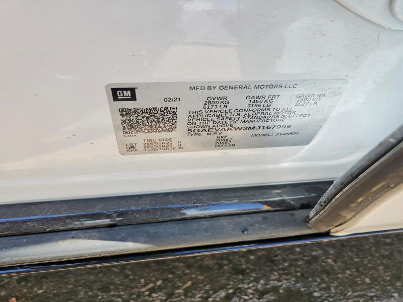 50411456 :رقم المزاد ، 5GAEVAKW3MJ167999 vin ، 2021 Buick Enclave مزاد بيع