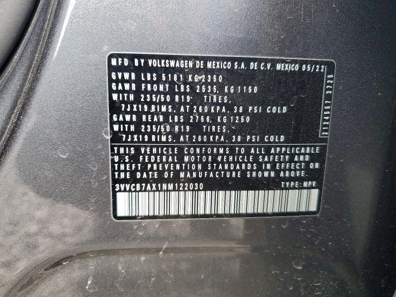 49770216 :رقم المزاد ، 3VVCB7AX1NM122030 vin ، 2022 Volkswagen Tiguan مزاد بيع