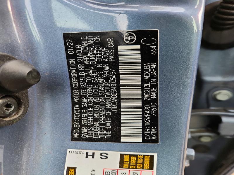 2022 Toyota Corolla მანქანა იყიდება აუქციონზე, vin: JTDEAMDE5N3005457, აუქციონის ნომერი: 50520196