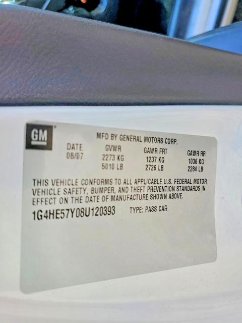2008 Buick Lucerne მანქანა იყიდება აუქციონზე, vin: 1G4HE57Y08U120393, აუქციონის ნომერი: 51503786