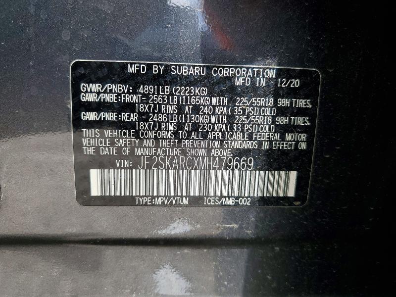 51482456 :رقم المزاد ، JF2SKARCXMH479669 vin ، 2021 Subaru Forester مزاد بيع