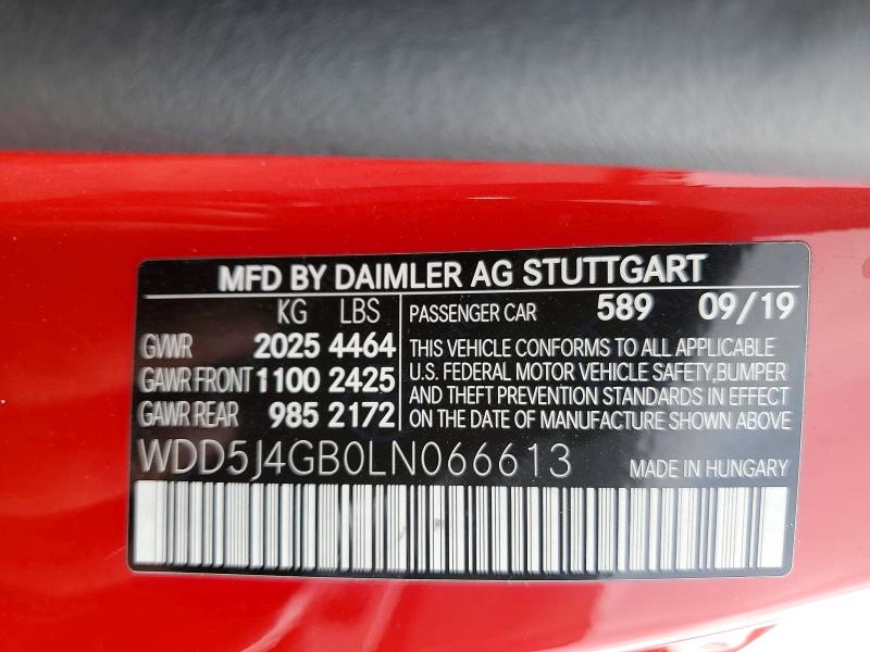 Aukcja sprzedaży 2020 Mercedes-benz Cla, vin: WDD5J4GB0LN066613, numer aukcji: 49580026