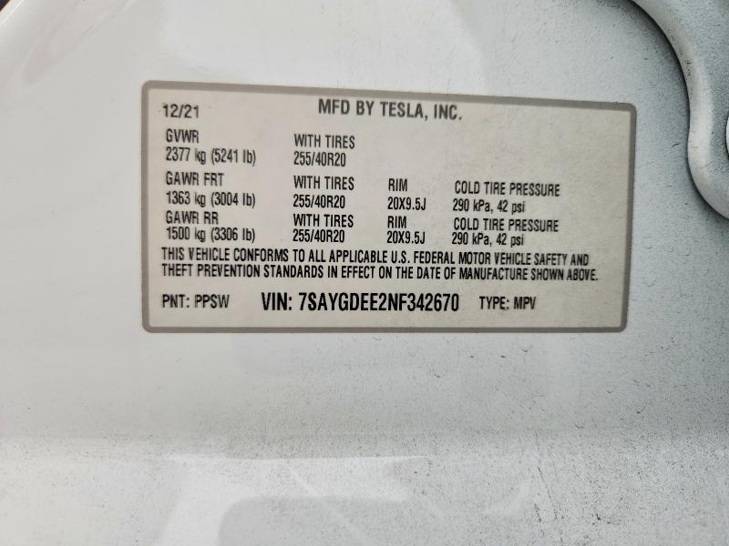 Aukcja sprzedaży 2022 Tesla Model Y, vin: 7SAYGDEE2NF342670, numer aukcji: 48817496