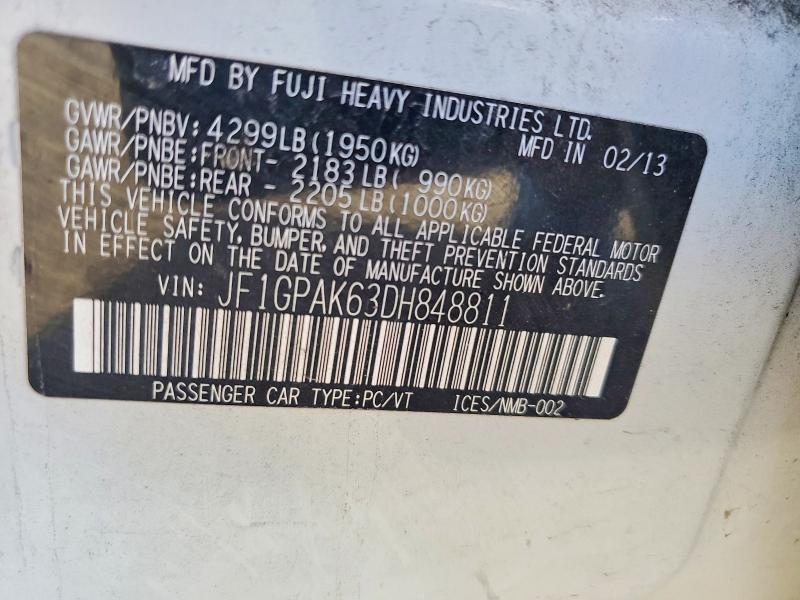 2013 Subaru Impreza მანქანა იყიდება აუქციონზე, vin: JF1GPAK63DH848811, აუქციონის ნომერი: 49806026