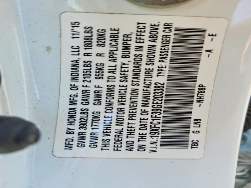 Aukcja sprzedaży 2016 Honda Civic, vin: 19XFC1F39GE203382, numer aukcji: 51037726