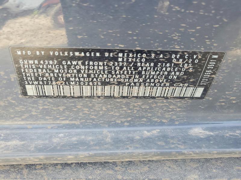 50599796 :رقم المزاد ، 3VW6T7BU2LM102635 vin ، 2020 Volkswagen Jetta مزاد بيع