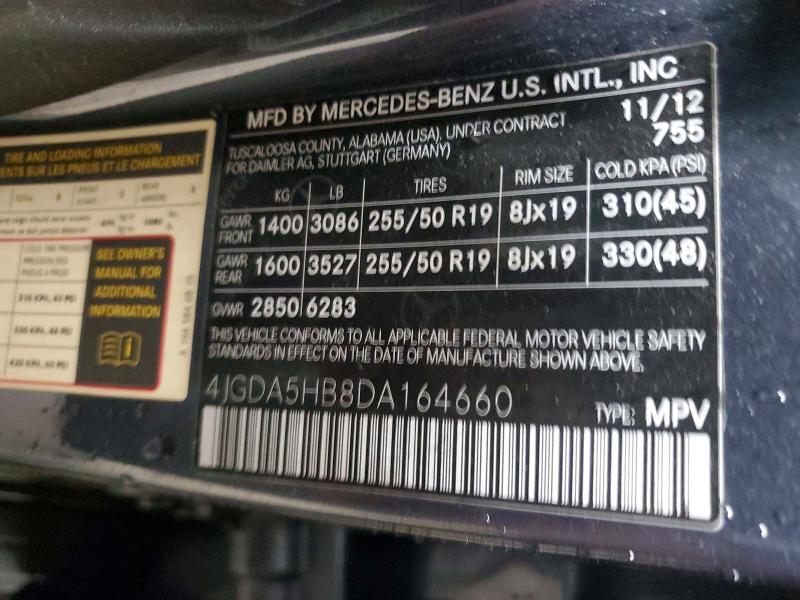 2013 Mercedes-benz Ml მანქანა იყიდება აუქციონზე, vin: 4JGDA5HB8DA164660, აუქციონის ნომერი: 50308876