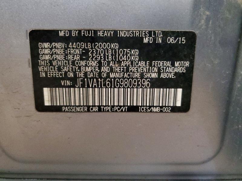 Aukcja sprzedaży 2016 Subaru Wrx, vin: JF1VA1L61G9809396, numer aukcji: 49392266