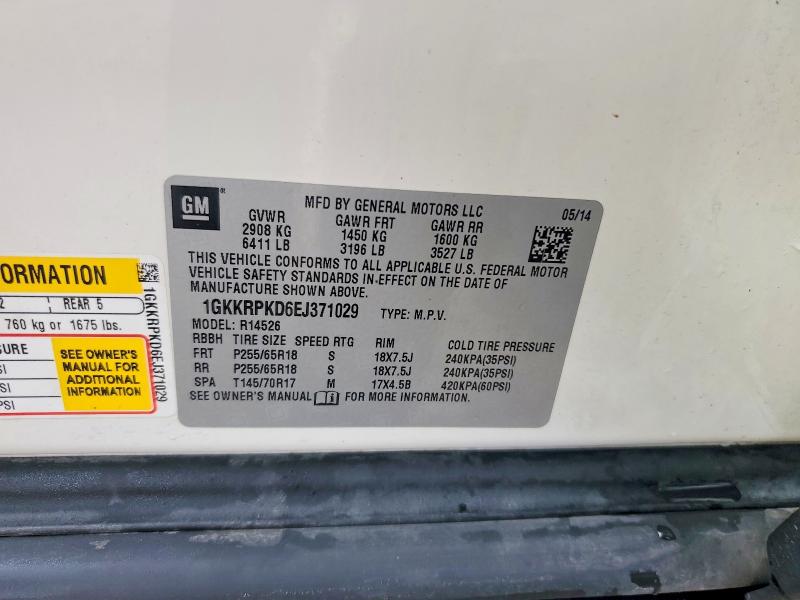 49938766 :رقم المزاد ، 1GKKRPKD6EJ371029 vin ، 2014 Gmc Acadia مزاد بيع