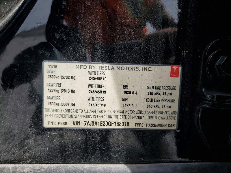 Продажа на аукционе авто 2016 Tesla Model S, vin: 5YJSA1E20GF168318, номер лота: 50943066
