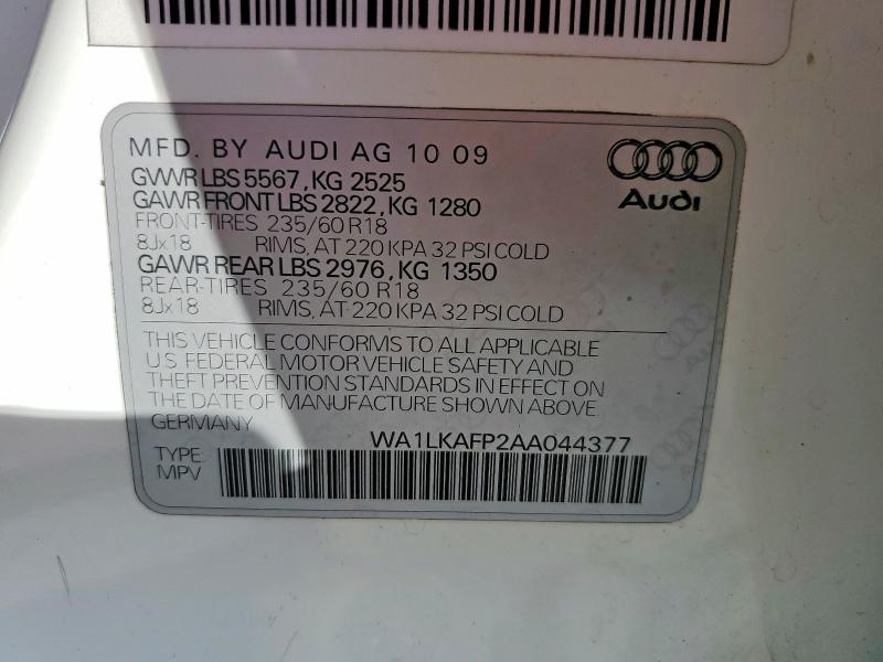 Aukcja sprzedaży 2010 Audi Q5, vin: WA1LKAFP2AA044377, numer aukcji: 48985156
