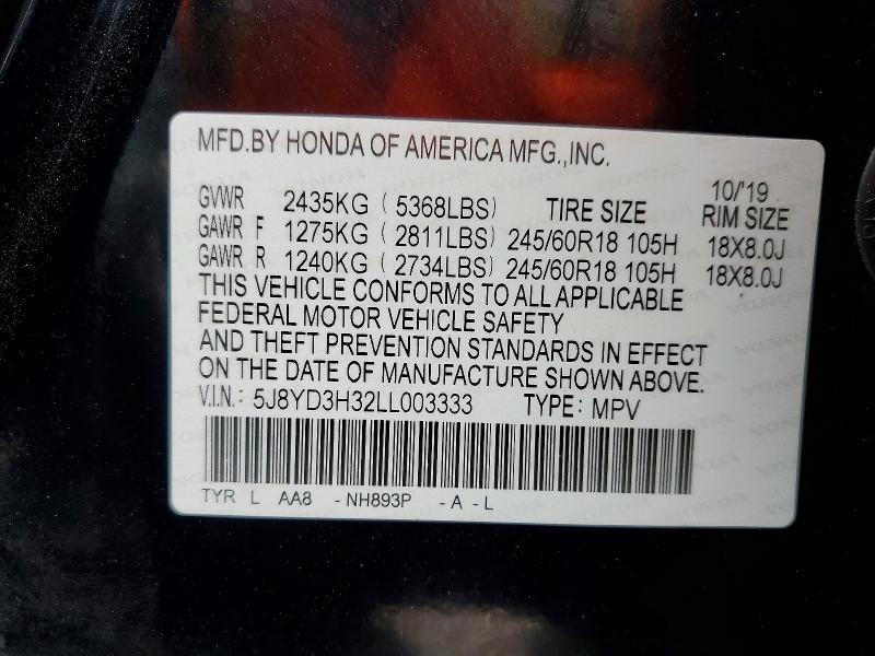 50458136 :رقم المزاد ، 5J8YD3H32LL003333 vin ، 2020 Acura Mdx مزاد بيع