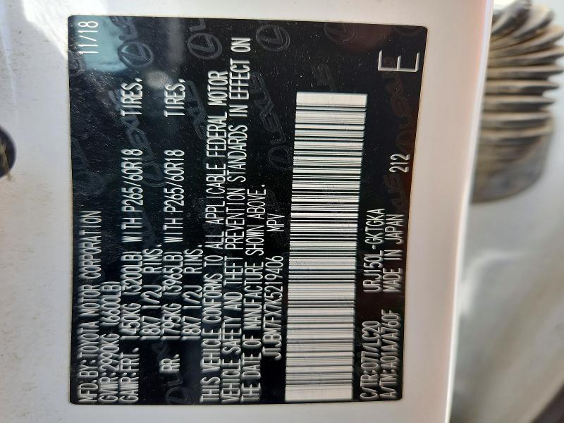 50734046 :رقم المزاد ، JTJBM7FX7K5219406 vin ، 2019 Lexus Gx مزاد بيع