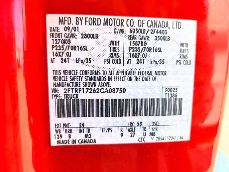 Продажа на аукционе авто 2002 Ford F150, vin: 2FTRF17262CA08750, номер лота: 50102726