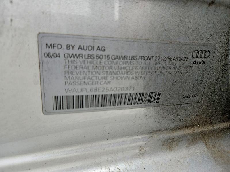 Aukcja sprzedaży 2005 Audi S4, vin: WAUPL68E25A020371, numer aukcji: 50051036
