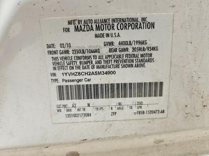 50656996 :رقم المزاد ، 1YVHZ8CH2A5M34900 vin ، 2010 Mazda 6 مزاد بيع