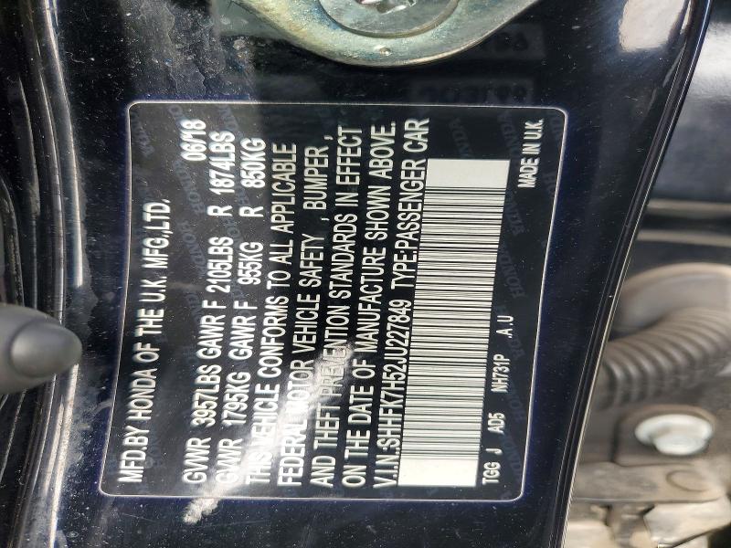 Aukcja sprzedaży 2018 Honda Civic, vin: SHHFK7H52JU227849, numer aukcji: 50682316