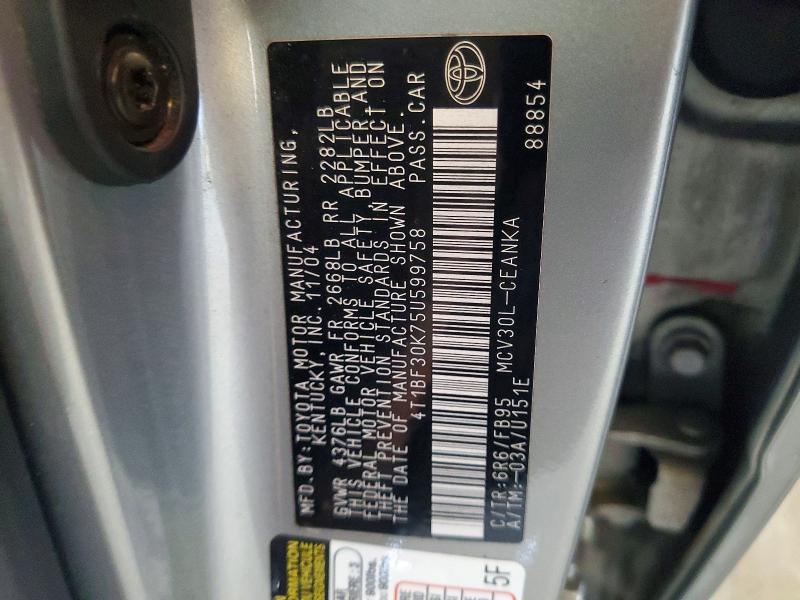 2005 Toyota Camry მანქანა იყიდება აუქციონზე, vin: 4T1BF30K75U599758, აუქციონის ნომერი: 51280756