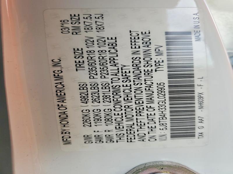 49813966 :رقم المزاد ، 5J8TB4H33GL029905 vin ، 2016 Acura Rdx مزاد بيع