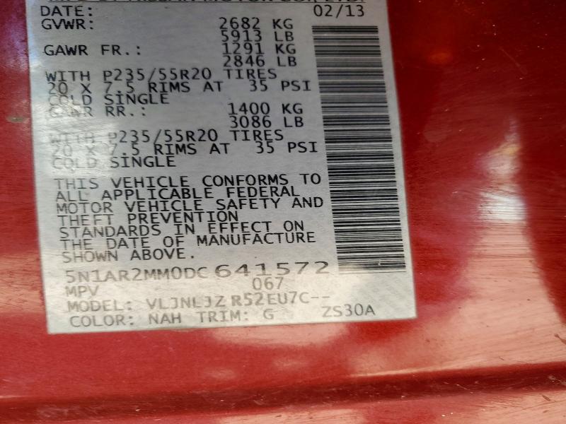2013 Nissan Pathfinder მანქანა იყიდება აუქციონზე, vin: 5N1AR2MM0DC641572, აუქციონის ნომერი: 50604496