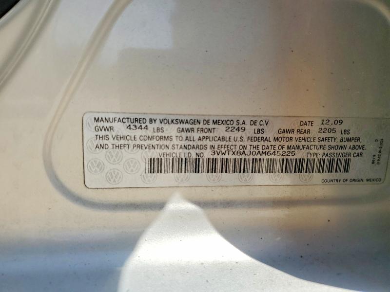 Продажа на аукционе авто 2010 Volkswagen Jetta, vin: 3VWTX8AJ0AM645225, номер лота: 48431606