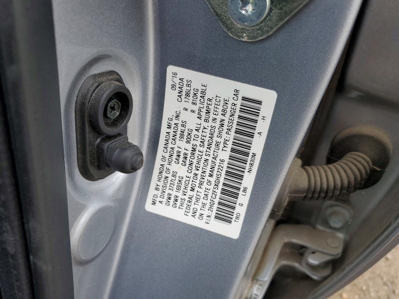 Aukcja sprzedaży 2016 Honda Civic, vin: 2HGFC2F5XGH572216, numer aukcji: 50194486