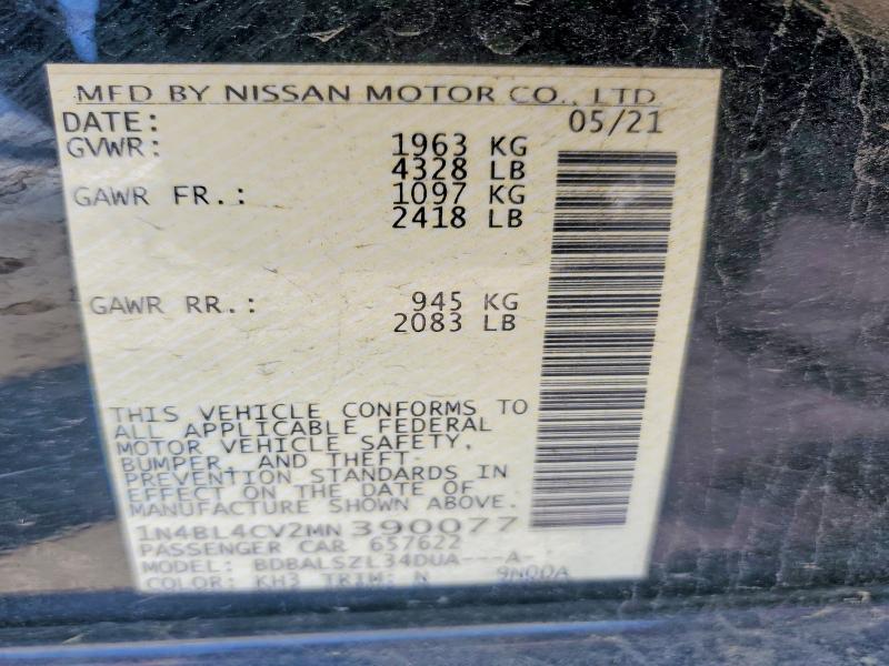 2021 Nissan Altima მანქანა იყიდება აუქციონზე, vin: 1N4BL4CV2MN390077, აუქციონის ნომერი: 49813516