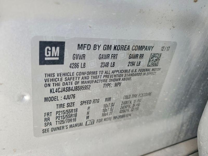 2018 Buick Encore მანქანა იყიდება აუქციონზე, vin: KL4CJASB4JB595952, აუქციონის ნომერი: 51900026