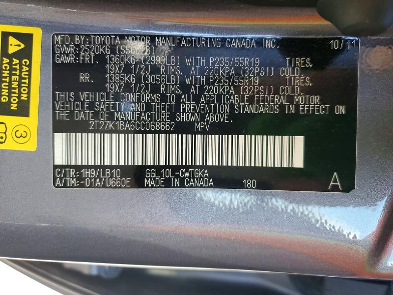 Aukcja sprzedaży 2012 Lexus Rx, vin: 2T2ZK1BA6CC068662, numer aukcji: 49682366