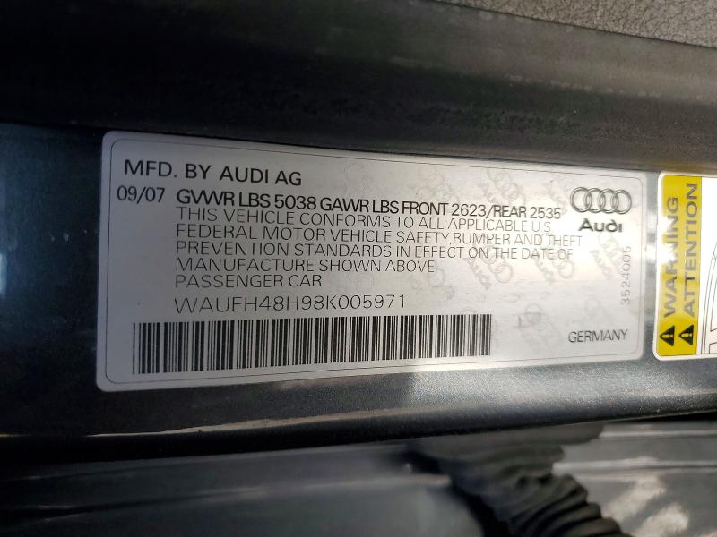 51275816 :رقم المزاد ، WAUEH48H98K005971 vin ، 2008 Audi A4 مزاد بيع