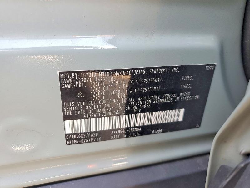 50040596 :رقم المزاد ، 4T3RWRFV3MU036652 vin ، 2021 Toyota Rav4 مزاد بيع
