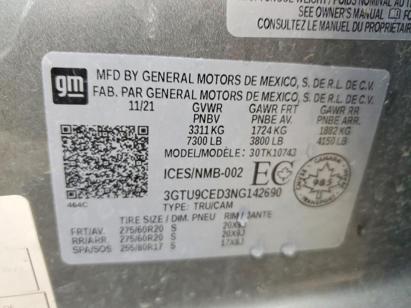 Aukcja sprzedaży 2022 Gmc Sierra Limited, vin: 3GTU9CED3NG142690, numer aukcji: 49018806