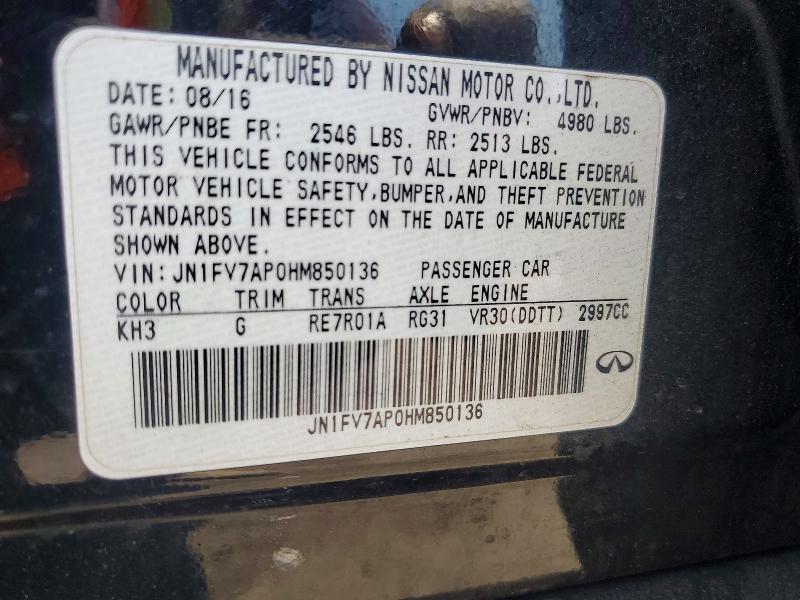 Продаж на аукціоні авто 2017 Infiniti Q50, vin: JN1FV7AP0HM850136, номер лоту: 50191636