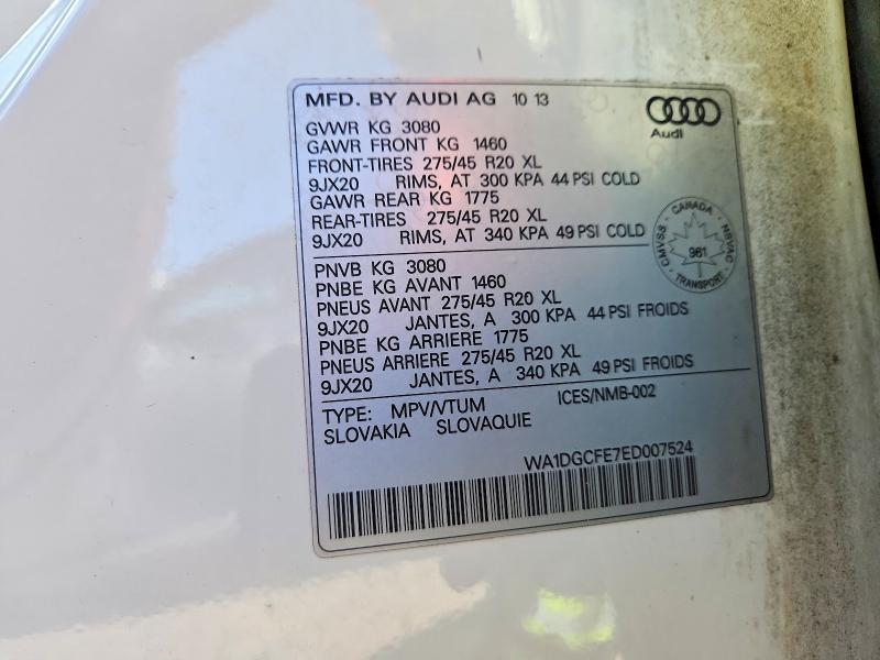 Aukcja sprzedaży 2014 Audi Q7, vin: WA1DGCFE7ED007524, numer aukcji: 51001596