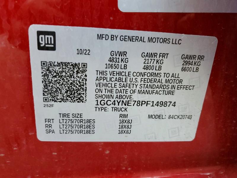 50651666 :رقم المزاد ، 1GC4YNE78PF149874 vin ، 2023 Chevrolet Silverado مزاد بيع