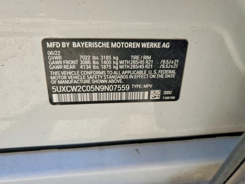 2022 Bmw X7 მანქანა იყიდება აუქციონზე, vin: 5UXCW2C05N9N07559, აუქციონის ნომერი: 51268806