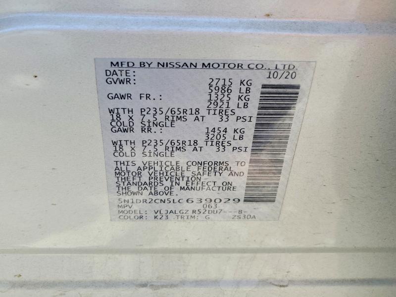 Продажа на аукционе авто 2020 Nissan Pathfinder, vin: 5N1DR2CN5LC639029, номер лота: 51853196