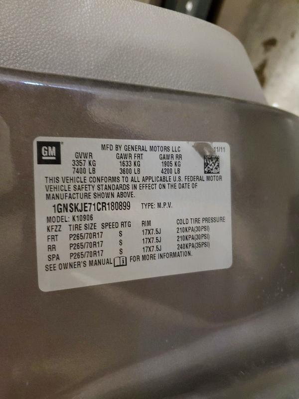 2012 Chevrolet Suburban მანქანა იყიდება აუქციონზე, vin: 1GNSKJE71CR180899, აუქციონის ნომერი: 51018976