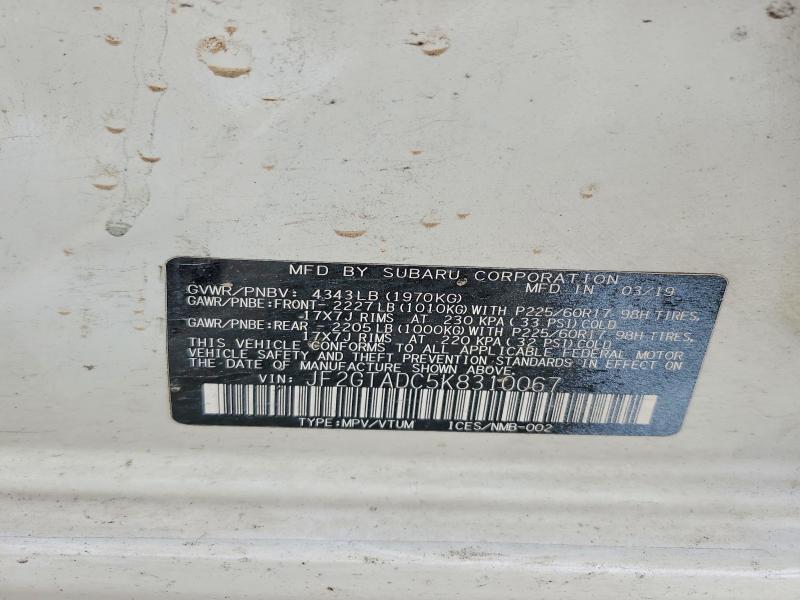 Aukcja sprzedaży 2019 Subaru Crosstrek, vin: JF2GTADC5K8310067, numer aukcji: 48828516