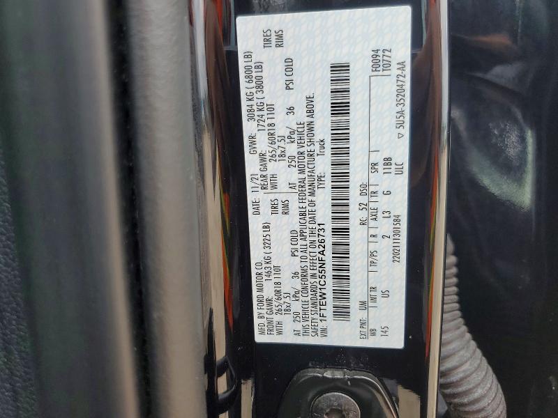 Aukcja sprzedaży 2022 Ford F150, vin: 1FTEW1C55NFA26731, numer aukcji: 50167406