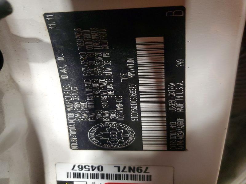 50047806 :رقم المزاد ، 5TDDY5G1XCS059340 vin ، 2012 Toyota Seqouia مزاد بيع