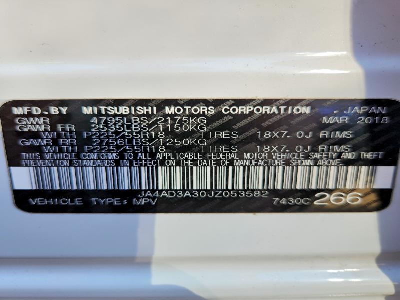 50728666 :رقم المزاد ، JA4AD3A30JZ053582 vin ، 2018 Mitsubishi Outlander مزاد بيع