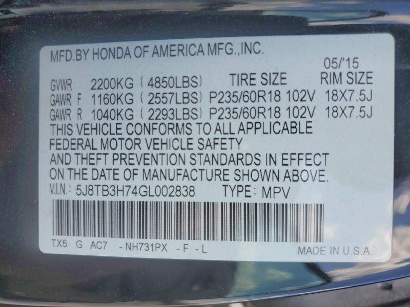 Auction sale of the 2016 Acura Rdx, vin: 5J8TB3H74GL002838, lot number: 48635566