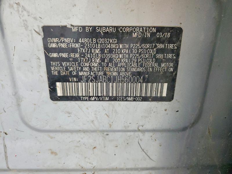 Aukcja sprzedaży 2018 Subaru Forester, vin: JF2SJABC1JH560004, numer aukcji: 51180386